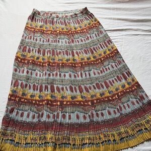 Eddie Bauer Multicolor Boho Pleated Maxi Skirt - Rust, Mustard, Sky Blue